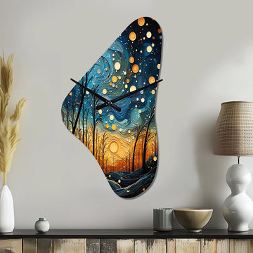 Sky Celestial Mosaic Landscape I - Asymmetric Metal Wall Clock